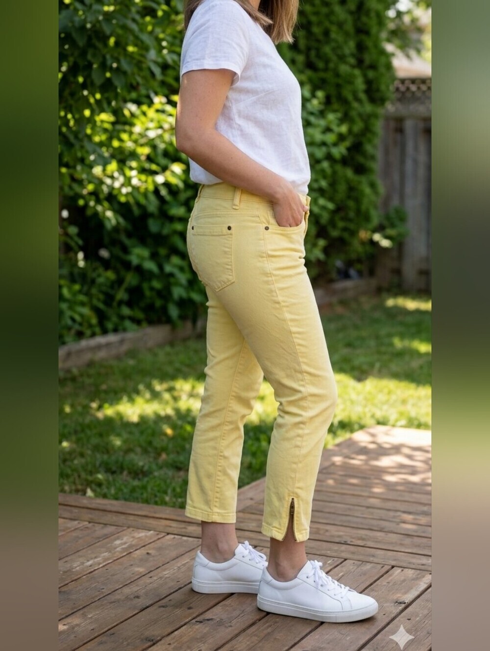 725 Originals Pale Yellow Cropped Skinny Jeans with Ankle Zippers (Size 14)